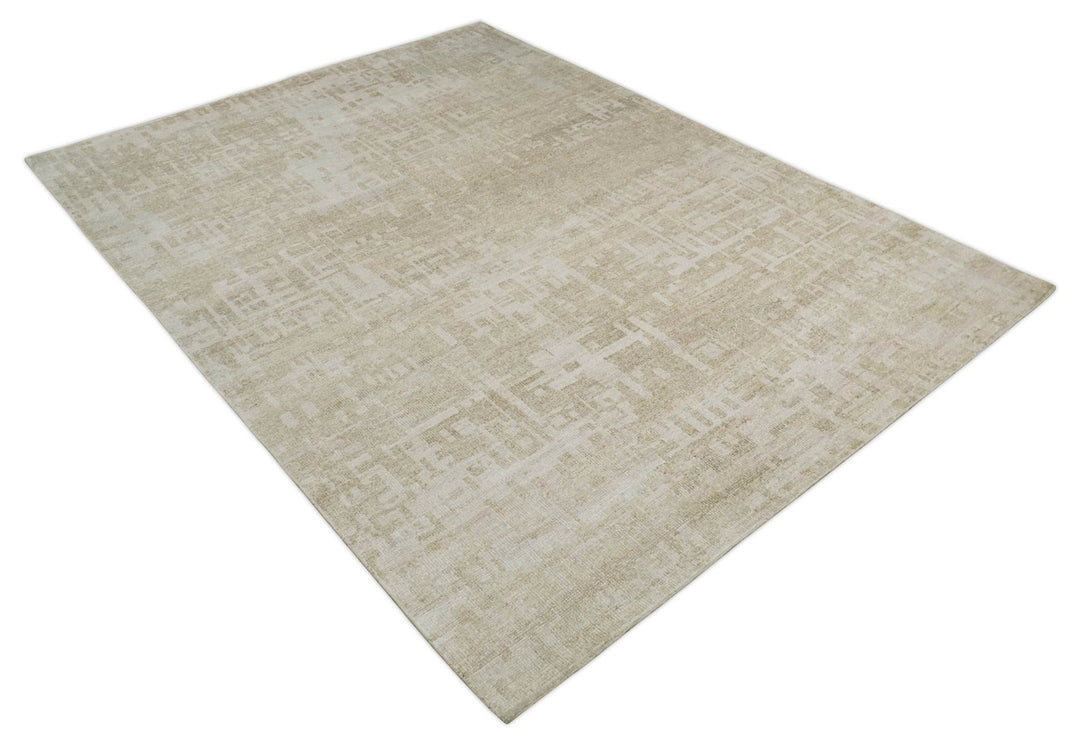 8x10, 9x12 and 10x14 Hand Knotted Ivory and Beige Modern Abstract Contemporary Recycled Silk Area Rug | OP14 - The Rug Decor