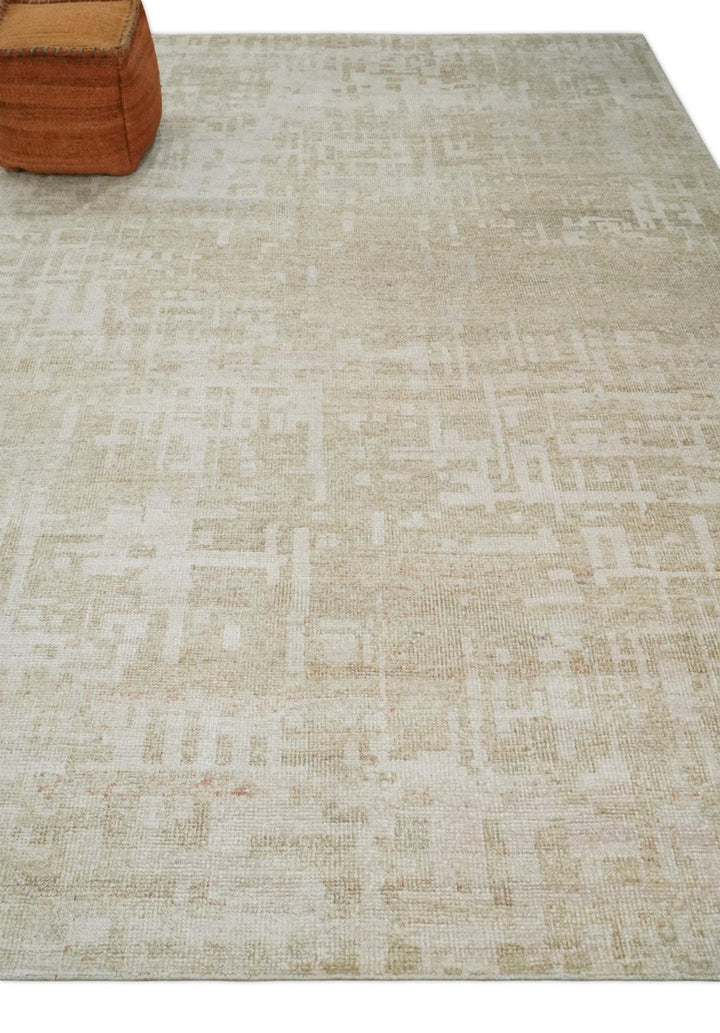 8x10, 9x12 and 10x14 Hand Knotted Ivory and Beige Modern Abstract Contemporary Recycled Silk Area Rug | OP14 - The Rug Decor