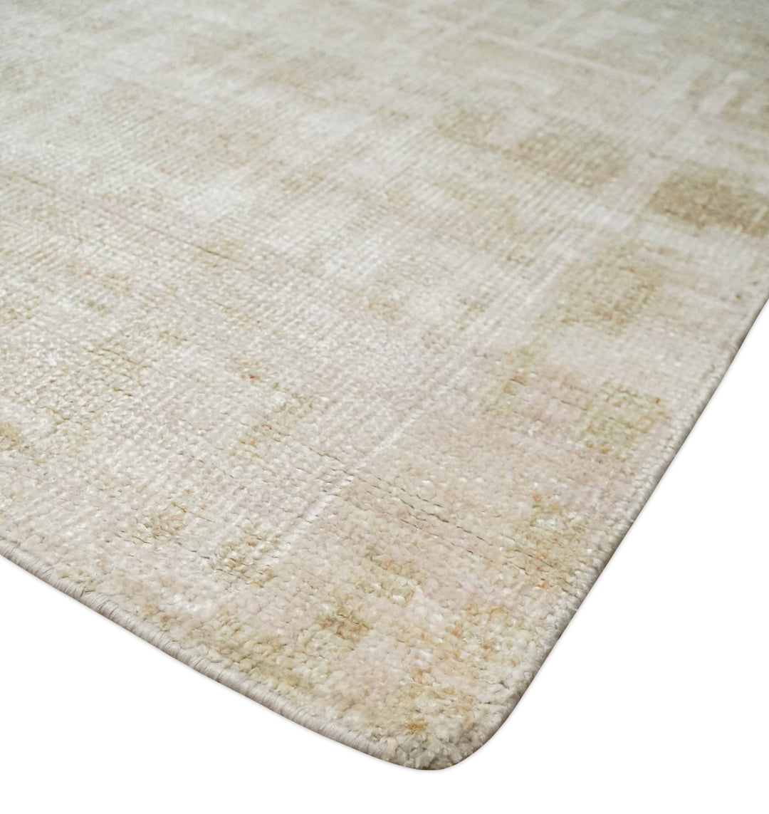 8x10, 9x12 and 10x14 Hand Knotted Ivory and Beige Modern Abstract Contemporary Recycled Silk Area Rug | OP14 - The Rug Decor