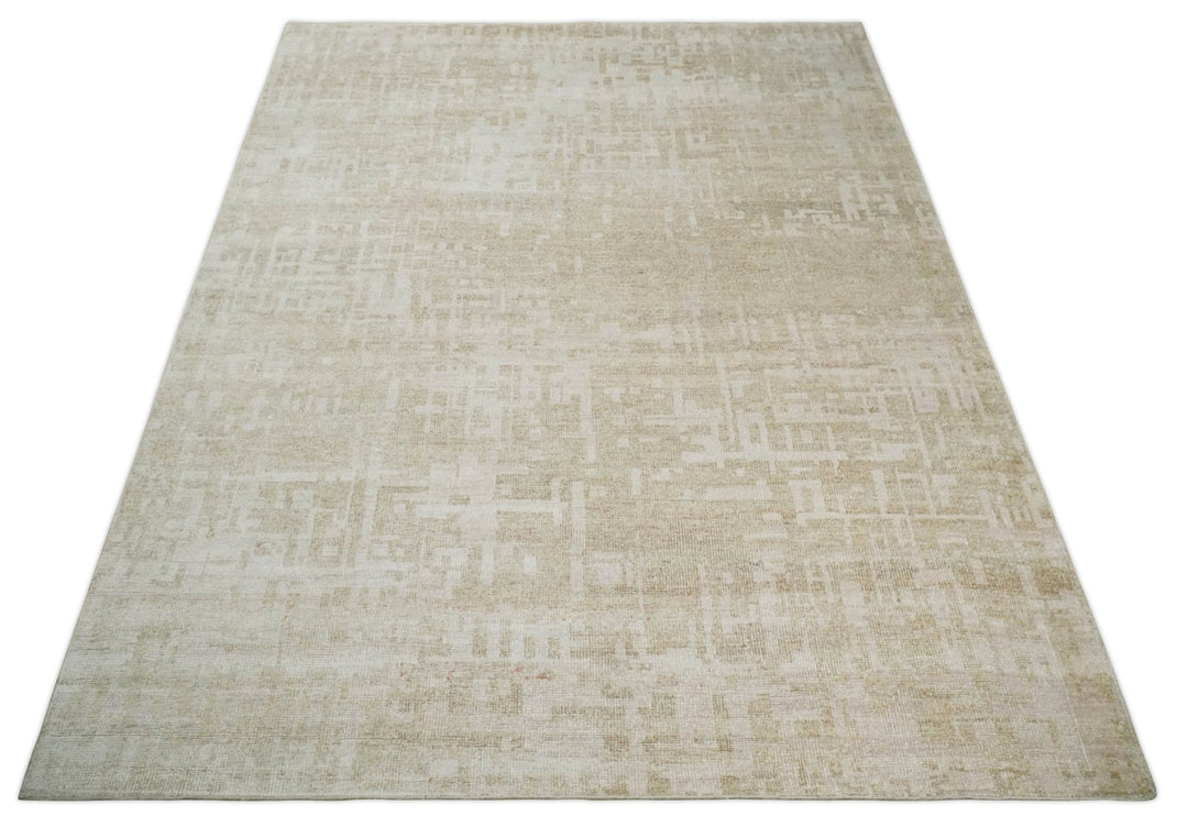 8x10, 9x12 and 10x14 Hand Knotted Ivory and Beige Modern Abstract Contemporary Recycled Silk Area Rug | OP14 - The Rug Decor