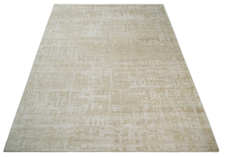 8x10, 9x12 and 10x14 Hand Knotted Ivory and Beige Modern Abstract Contemporary Recycled Silk Area Rug | OP14 - The Rug Decor