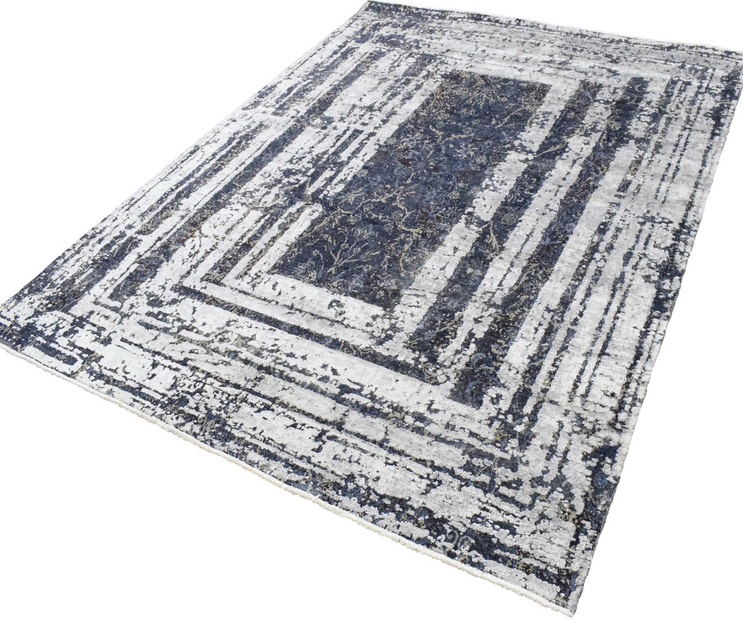 8'x10' | Abstract Design Handmade with Hand-spun Real Silk and Wool Area Rug - The Rug Decor