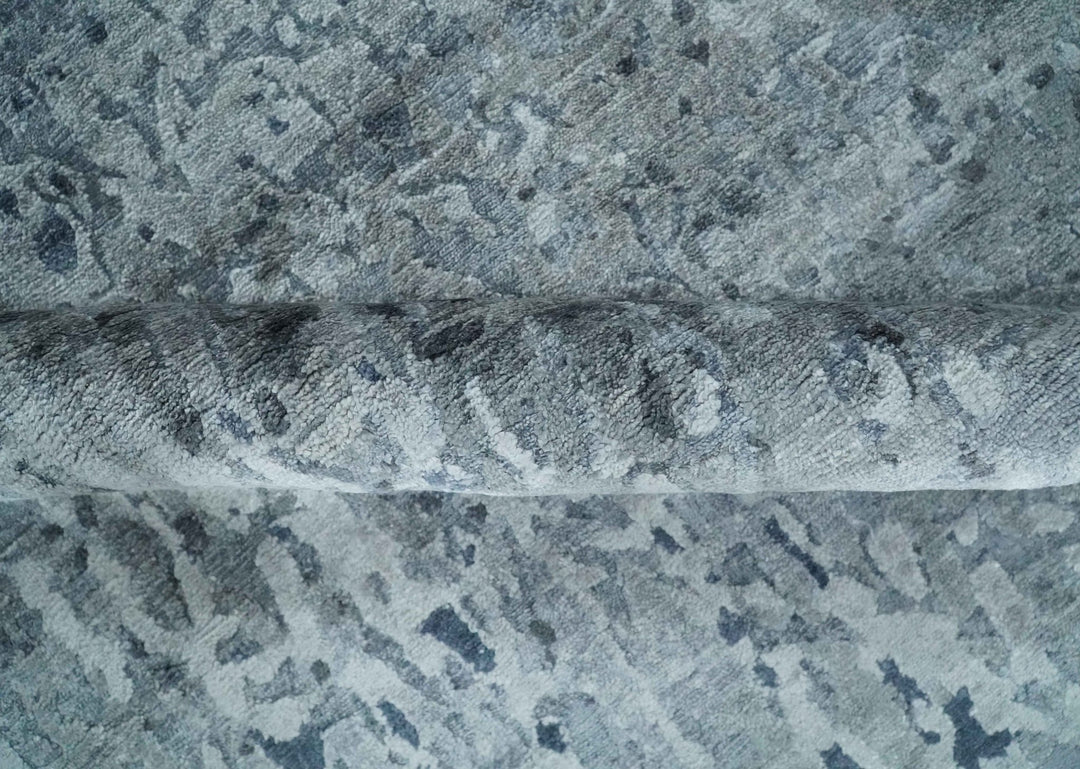 8x10 Abstract Pattern Hand knotted Silver and Blue modern Bamboo Silk Area Rug - The Rug Decor