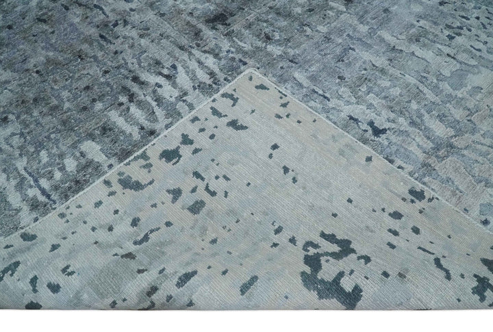 8x10 Abstract Pattern Hand knotted Silver and Blue modern Bamboo Silk Area Rug - The Rug Decor