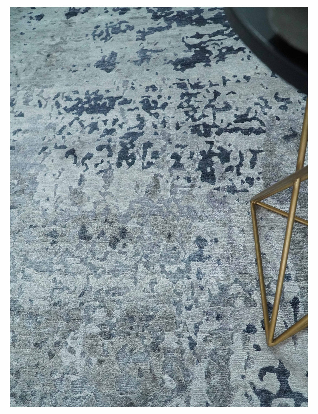 8x10 Abstract Pattern Hand knotted Silver and Blue modern Bamboo Silk Area Rug - The Rug Decor