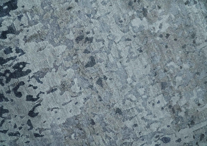 8x10 Abstract Pattern Hand knotted Silver and Blue modern Bamboo Silk Area Rug - The Rug Decor