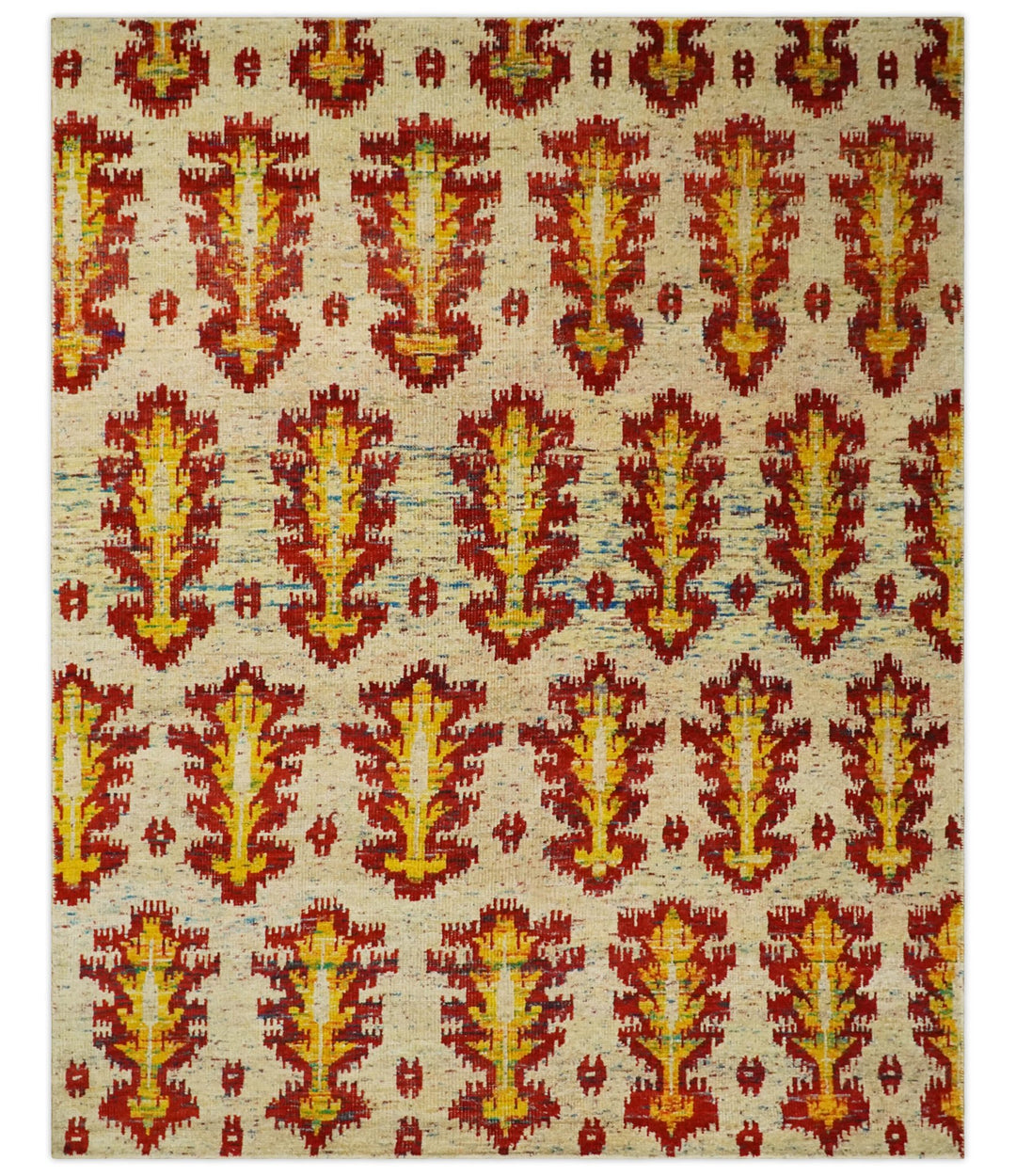 8x10 and 10x14 Hand Knotted Beige, Rust and Gold Modern Contemporary Southwestern Tribal Trellis Recycled Silk Area Rug | OP24 - The Rug Decor