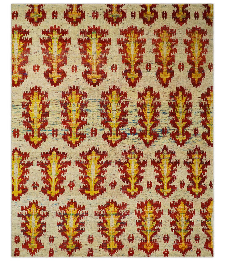 8x10 and 10x14 Hand Knotted Beige, Rust and Gold Modern Contemporary Southwestern Tribal Trellis Recycled Silk Area Rug | OP24 - The Rug Decor
