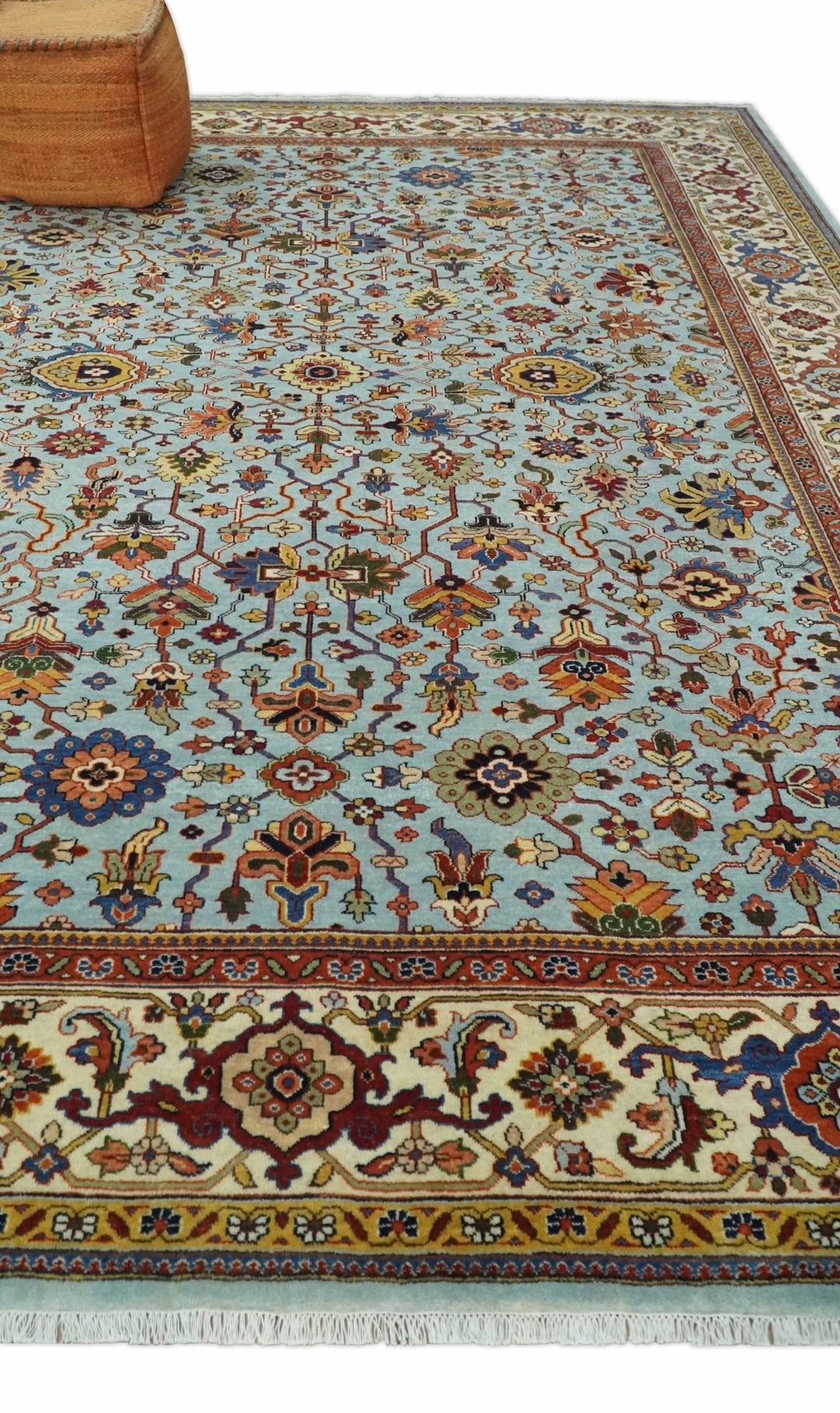 8x10 and 9x12 Fine Hand Knotted Blue and Ivory Traditional Vintage Antique Persian Wool Rug | TRDCP853 - The Rug Decor