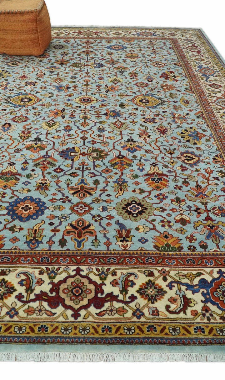8x10 and 9x12 Fine Hand Knotted Blue and Ivory Traditional Vintage Antique Persian Wool Rug | TRDCP853 - The Rug Decor