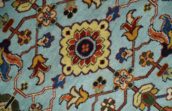 8x10 and 9x12 Fine Hand Knotted Blue and Ivory Traditional Vintage Antique Persian Wool Rug | TRDCP853 - The Rug Decor