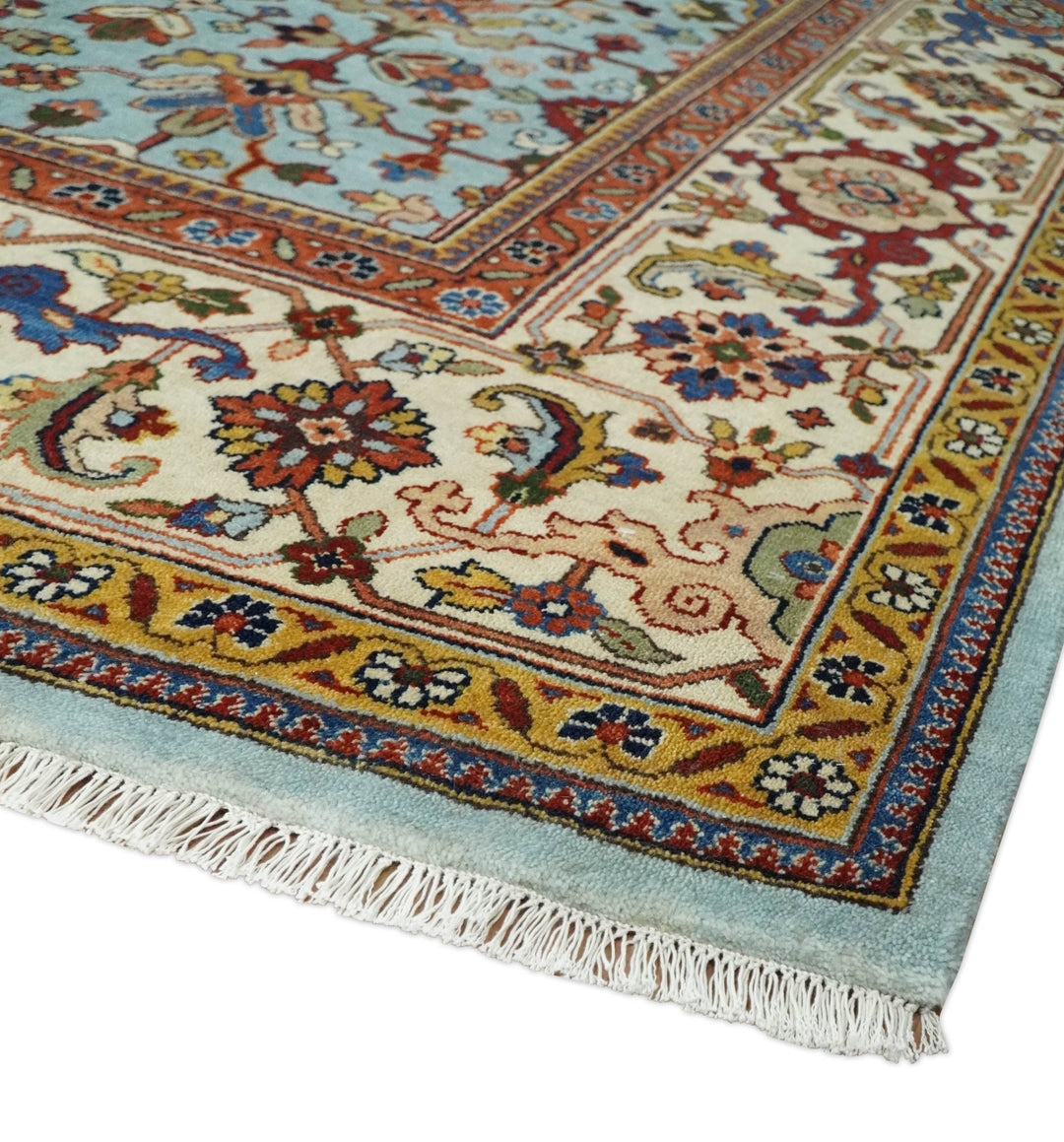 8x10 and 9x12 Fine Hand Knotted Blue and Ivory Traditional Vintage Antique Persian Wool Rug | TRDCP853 - The Rug Decor