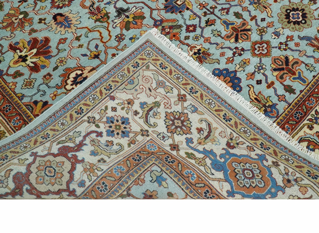 8x10 and 9x12 Fine Hand Knotted Blue and Ivory Traditional Vintage Antique Persian Wool Rug | TRDCP853 - The Rug Decor