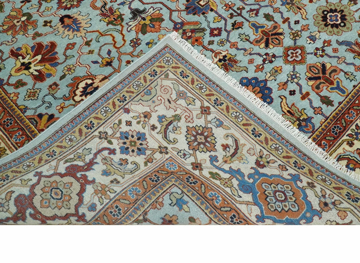 8x10 and 9x12 Fine Hand Knotted Blue and Ivory Traditional Vintage Antique Persian Wool Rug | TRDCP853 - The Rug Decor
