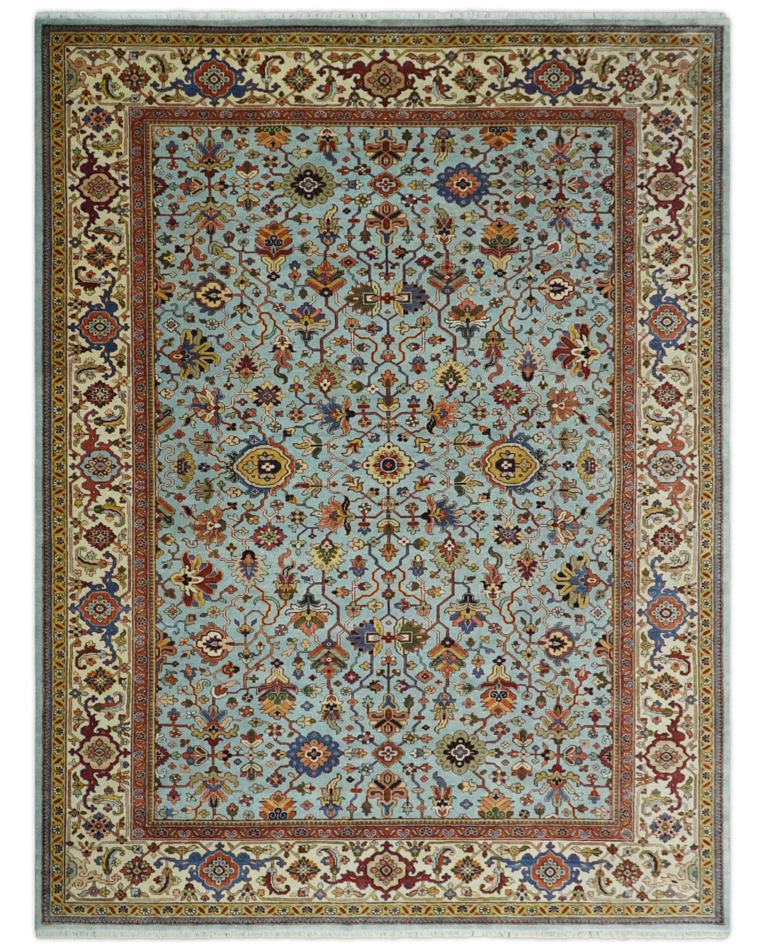 8x10 and 9x12 Fine Hand Knotted Blue and Ivory Traditional Vintage Antique Persian Wool Rug | TRDCP853 - The Rug Decor