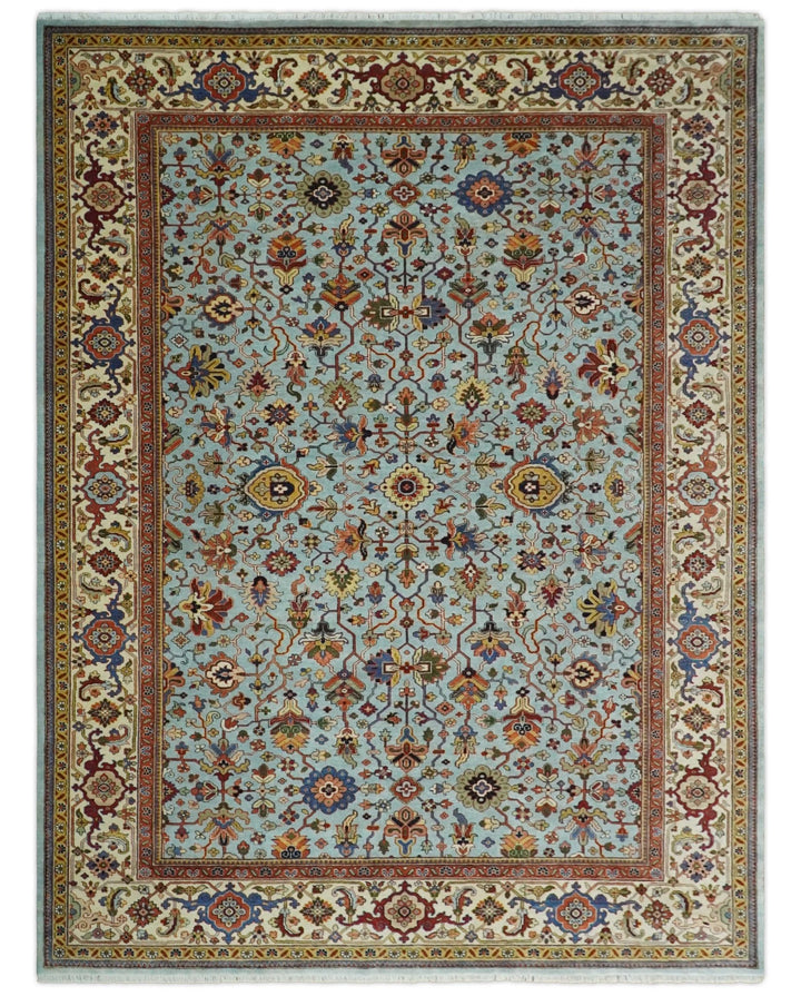 8x10 and 9x12 Fine Hand Knotted Blue and Ivory Traditional Vintage Antique Persian Wool Rug | TRDCP853 - The Rug Decor