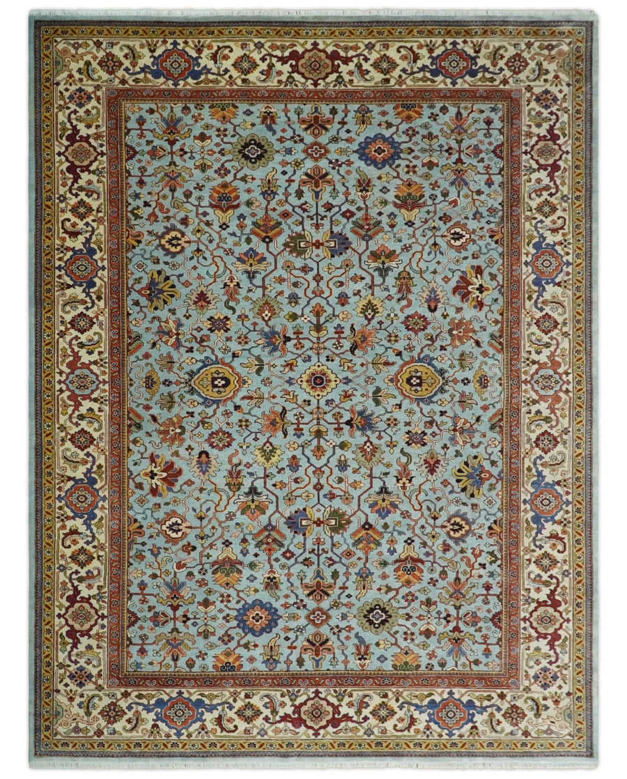 8x10 and 9x12 Fine Hand Knotted Blue and Ivory Traditional Vintage Antique Persian Wool Rug | TRDCP853 - The Rug Decor
