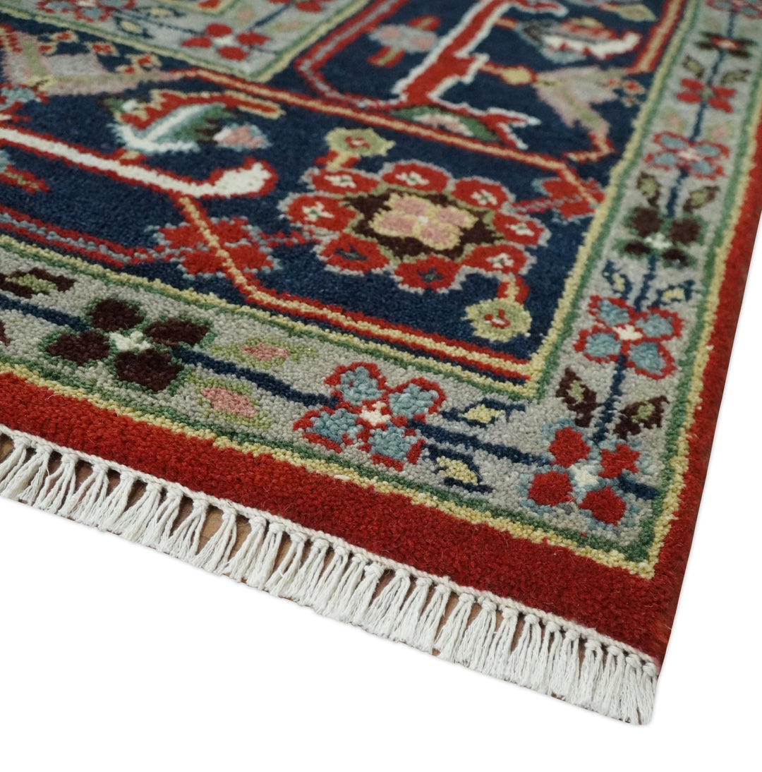 8x10 and 9x12 Hand Knotted Brown, Mustard, Ivory and Blue Traditional Wool Area Rug - The Rug Decor
