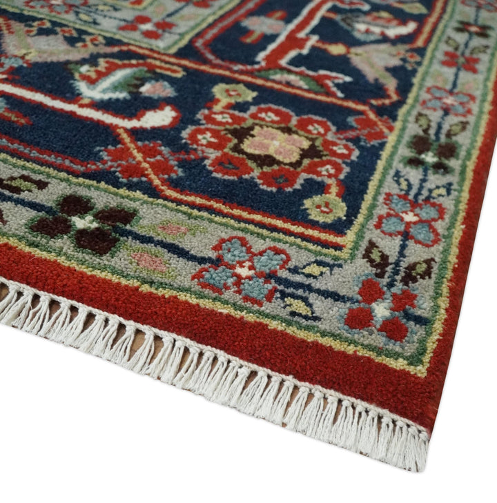 8x10 and 9x12 Hand Knotted Brown, Mustard, Ivory and Blue Traditional Wool Area Rug - The Rug Decor