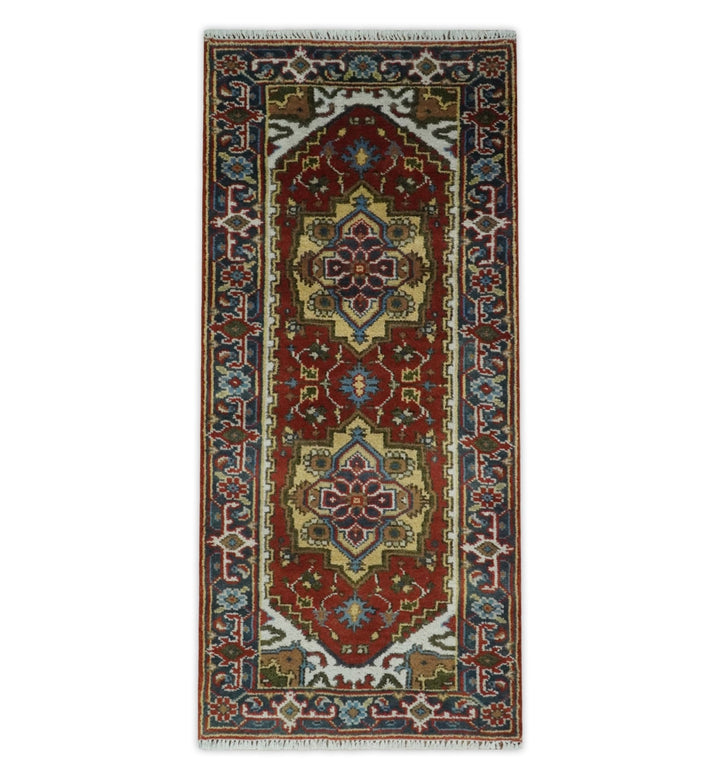 8x10 and 9x12 Hand Knotted Brown, Mustard, Ivory and Blue Traditional Wool Area Rug - The Rug Decor
