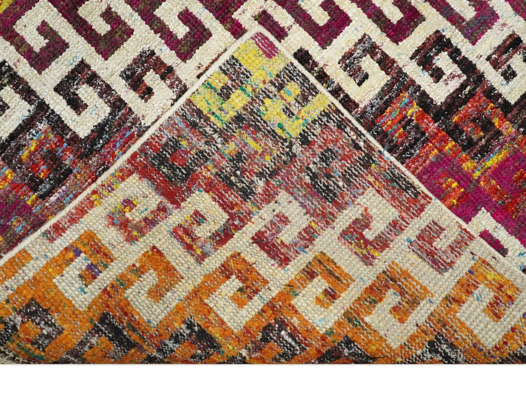 8x10 and 9x12 Hand Knotted Multicolor Modern Contemporary Southwestern Tribal Trellis Recycled Silk Area Rug | OP9 - The Rug Decor