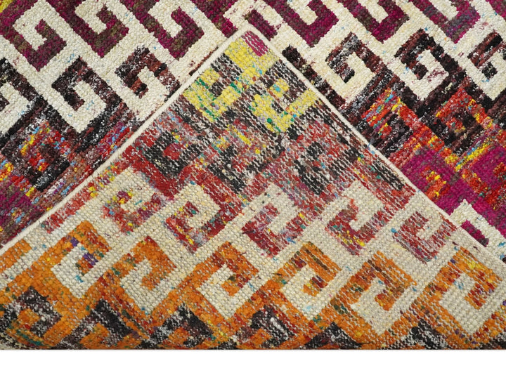 8x10 and 9x12 Hand Knotted Multicolor Modern Contemporary Southwestern Tribal Trellis Recycled Silk Area Rug | OP9 - The Rug Decor