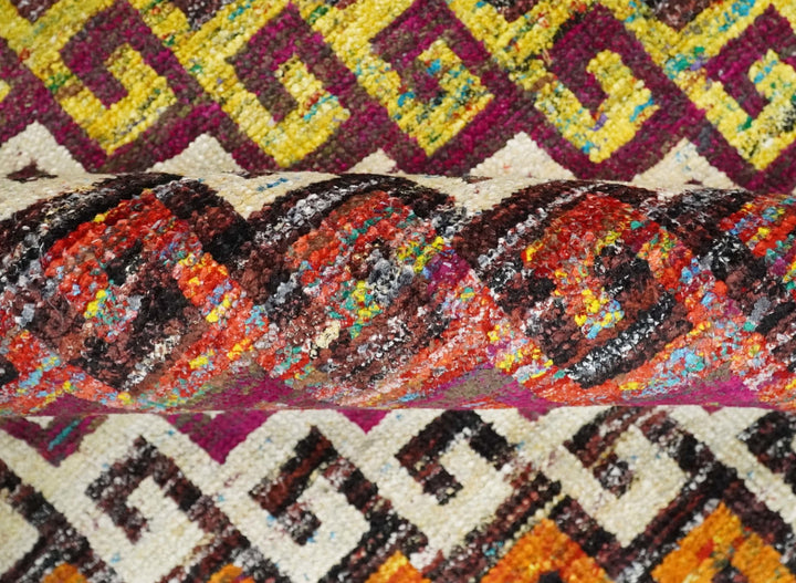 8x10 and 9x12 Hand Knotted Multicolor Modern Contemporary Southwestern Tribal Trellis Recycled Silk Area Rug | OP9 - The Rug Decor