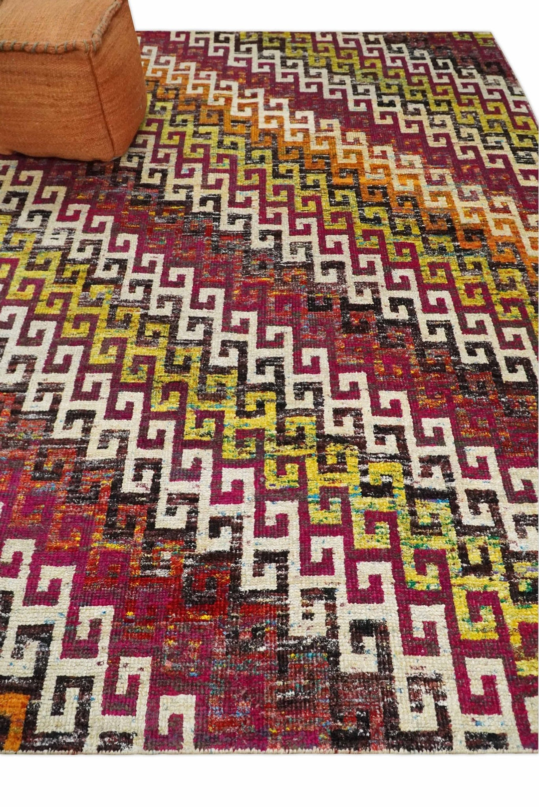 8x10 and 9x12 Hand Knotted Multicolor Modern Contemporary Southwestern Tribal Trellis Recycled Silk Area Rug | OP9 - The Rug Decor