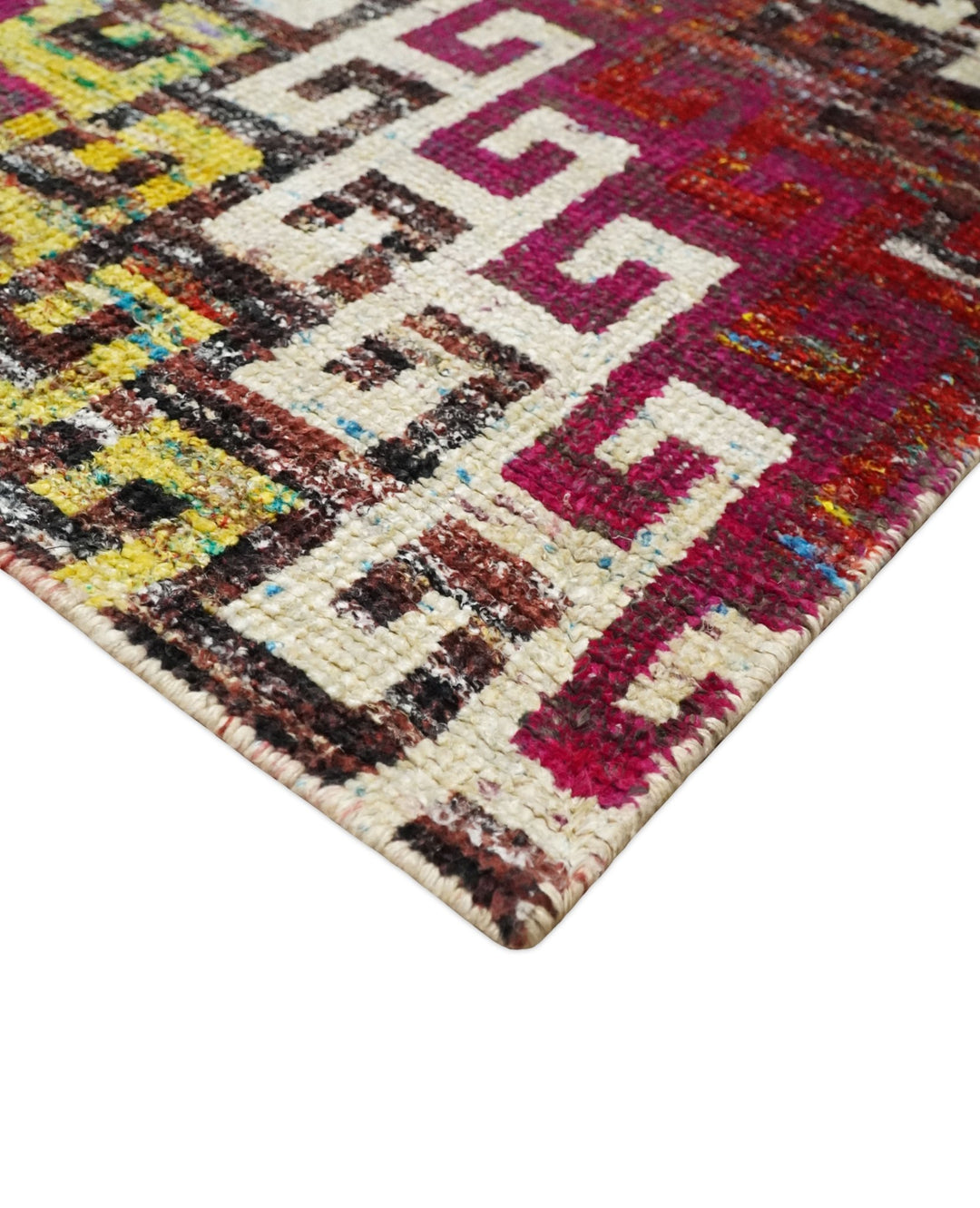 8x10 and 9x12 Hand Knotted Multicolor Modern Contemporary Southwestern Tribal Trellis Recycled Silk Area Rug | OP9 - The Rug Decor