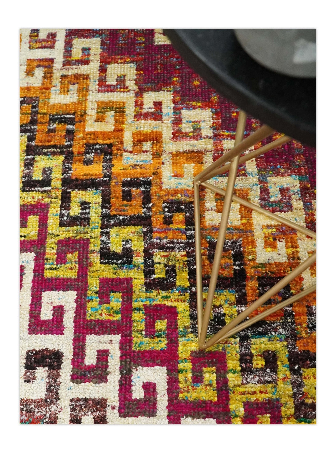 8x10 and 9x12 Hand Knotted Multicolor Modern Contemporary Southwestern Tribal Trellis Recycled Silk Area Rug | OP9 - The Rug Decor