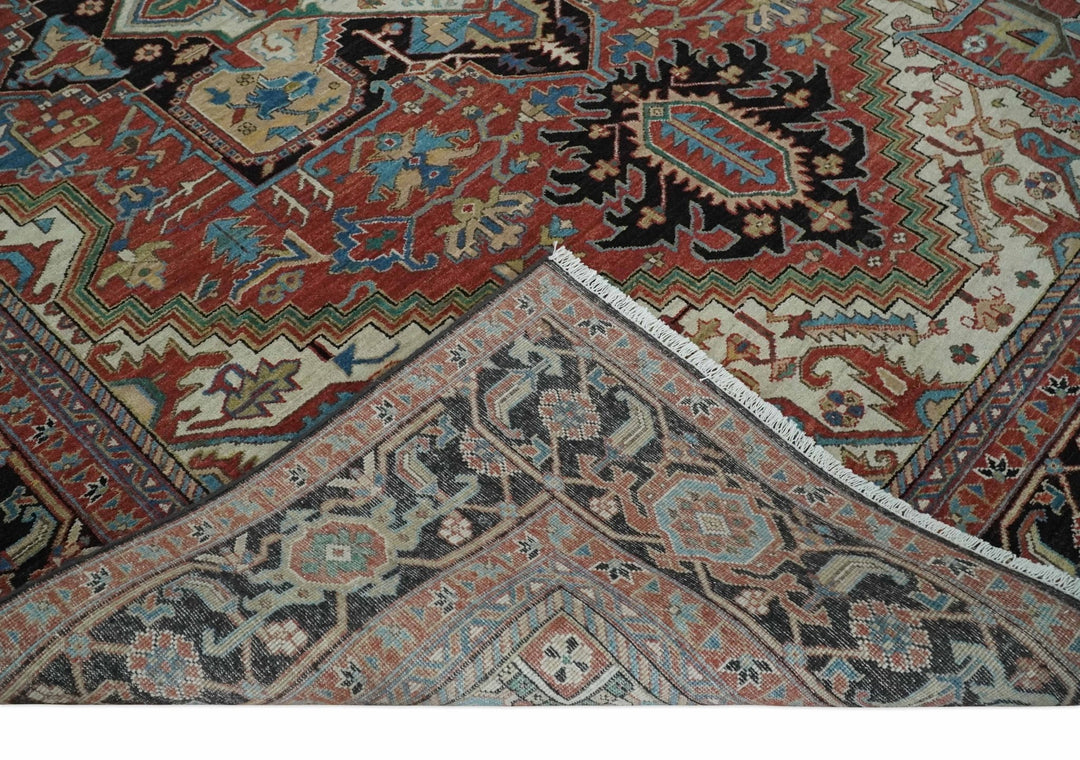 8x10 and 9x12 Hand Knotted Rust, Ivory and Black Traditional Wool Area Rug - The Rug Decor