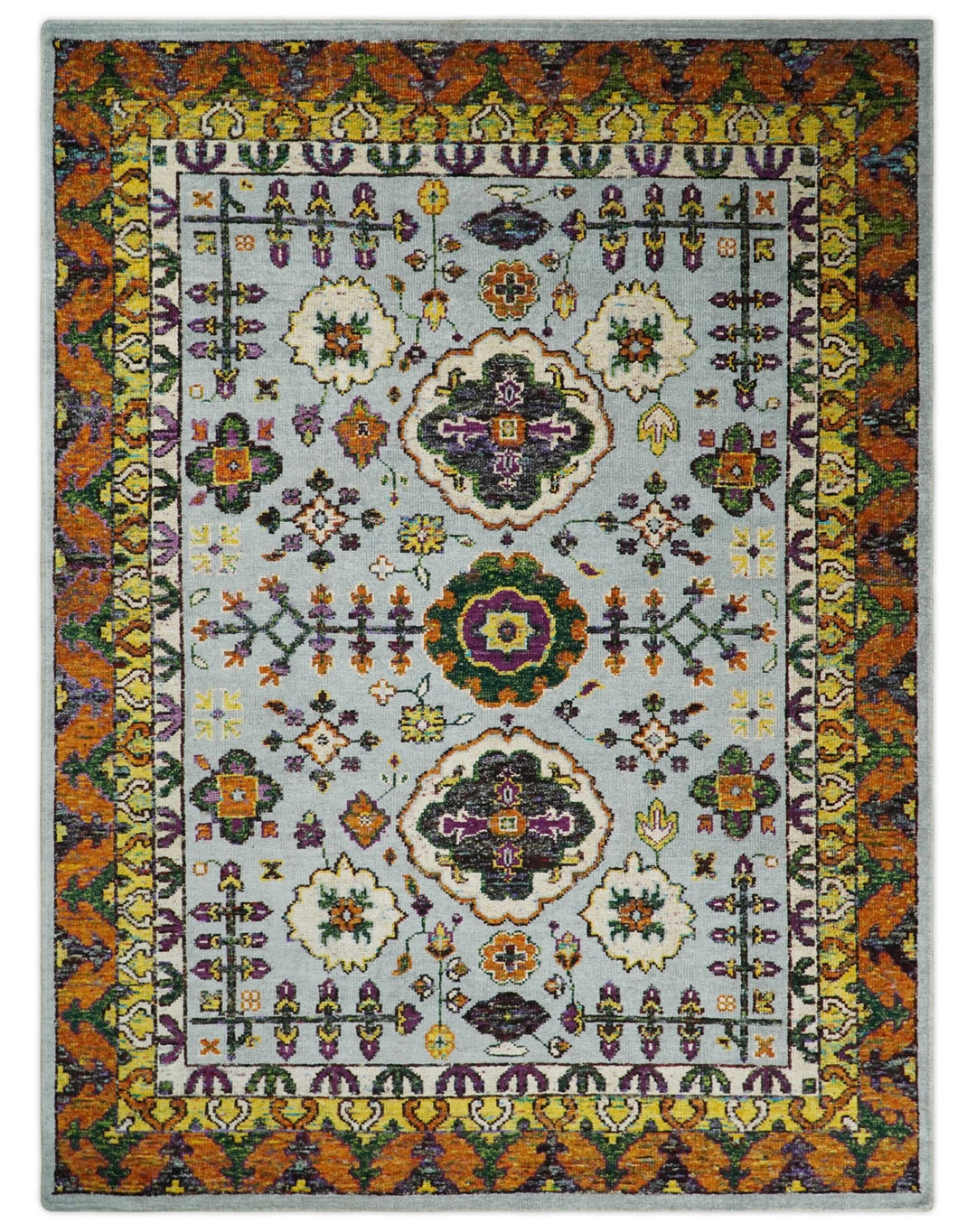 8x10 and 9x12 Hand Knotted Silver, Rust and Gold Persian Oushak made of Recycled Silk Area Rug | OP8 - The Rug Decor