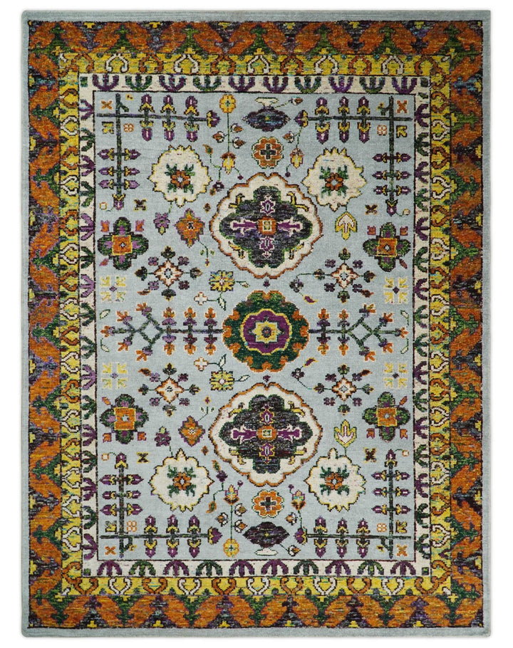 8x10 and 9x12 Hand Knotted Silver, Rust and Gold Persian Oushak made of Recycled Silk Area Rug | OP8 - The Rug Decor