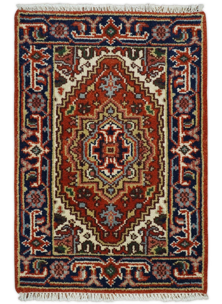 8x10 and 9x12 Rust and Blue Hand Knotted Traditional Antique Persian Design Wool Rug | TRDCP385810 - The Rug Decor