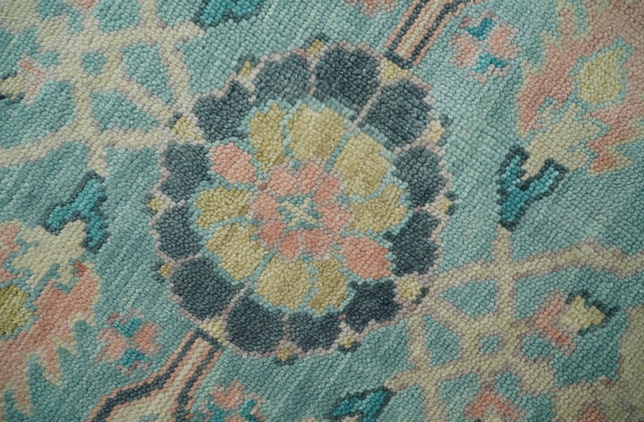 8x10 Antique Hand Knotted Teal, Charcoal and Beige Traditional Vintage Persian Oushak Wool Rug | TRDCP1367810 - The Rug Decor
