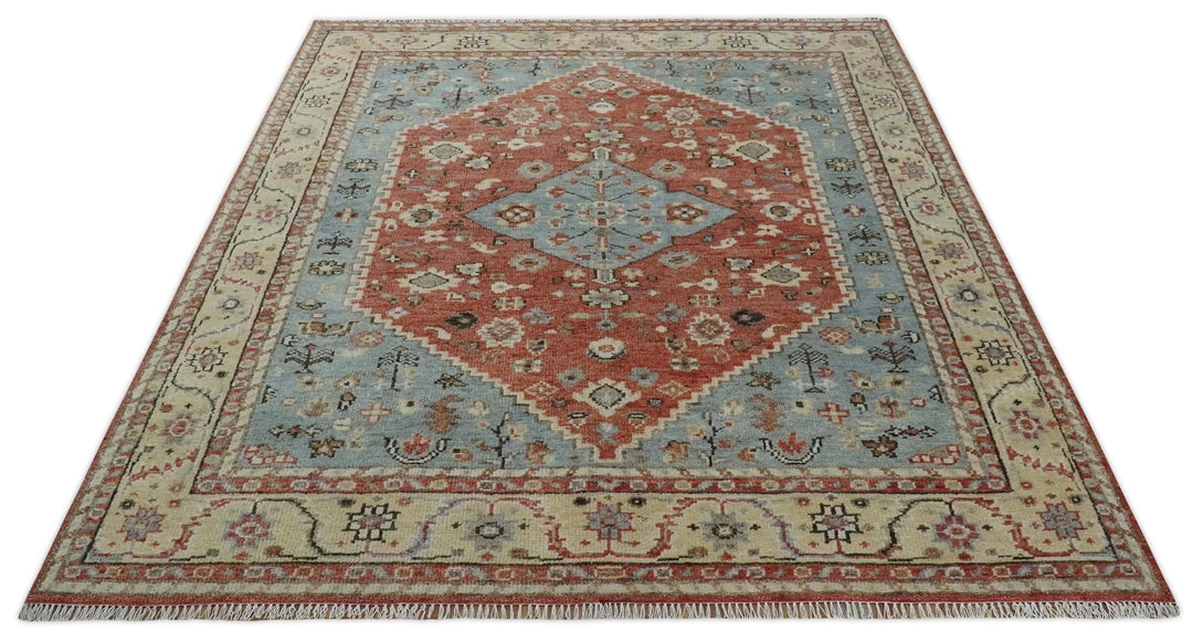 8x10 Antique look Traditional Floral Gray, Rust and Beige Hand knotted wool Area Rug - The Rug Decor