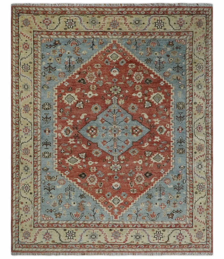 8x10 Antique look Traditional Floral Gray, Rust and Beige Hand knotted wool Area Rug - The Rug Decor