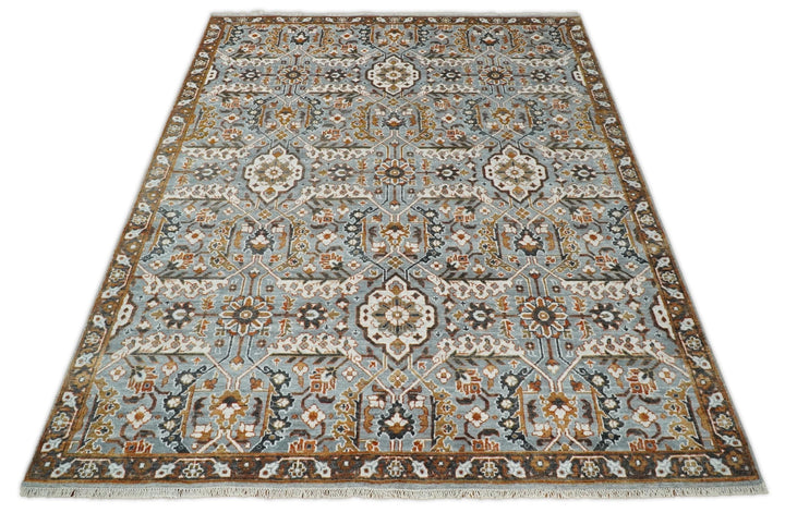 8x10 Blue and Brown Bamboo Silk and Wool Traditional Persian Antique Area Rug | TRDCP200810 - The Rug Decor
