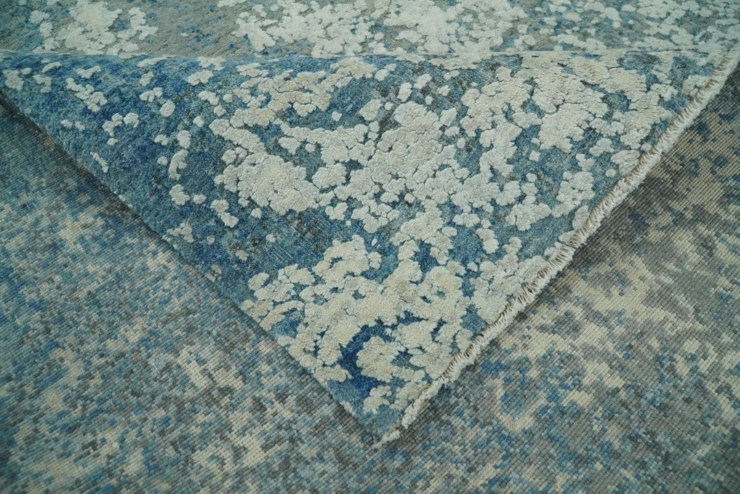 8x10 Blue and Silver Pure Silk and Wool Abstract Area Rug | TRD1657810 - The Rug Decor