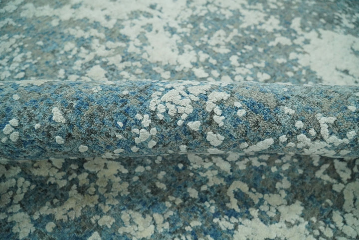 8x10 Blue and Silver Pure Silk and Wool Abstract Area Rug | TRD1657810 - The Rug Decor