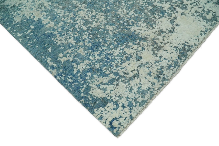 8x10 Blue and Silver Pure Silk and Wool Abstract Area Rug | TRD1657810 - The Rug Decor