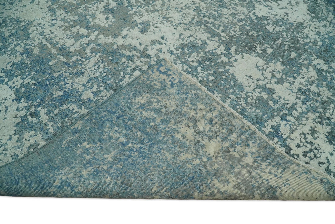 8x10 Blue and Silver Pure Silk and Wool Abstract Area Rug | TRD1657810 - The Rug Decor