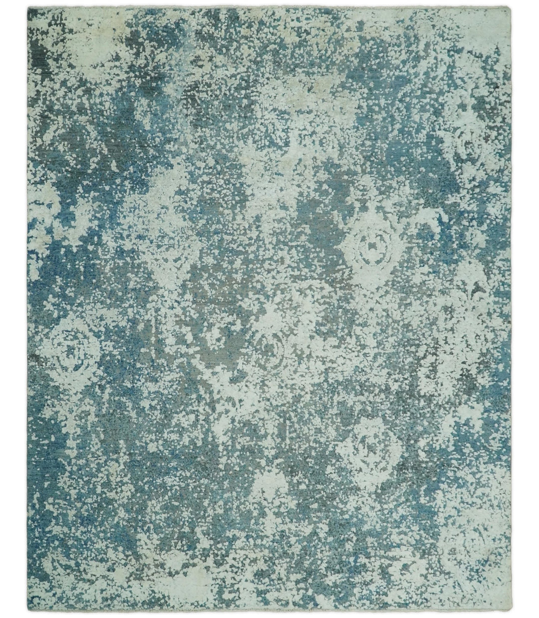 8x10 Blue and Silver Pure Silk and Wool Abstract Area Rug | TRD1657810 - The Rug Decor