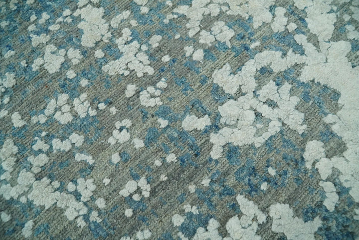 8x10 Blue and Silver Pure Silk and Wool Abstract Area Rug | TRD1657810 - The Rug Decor