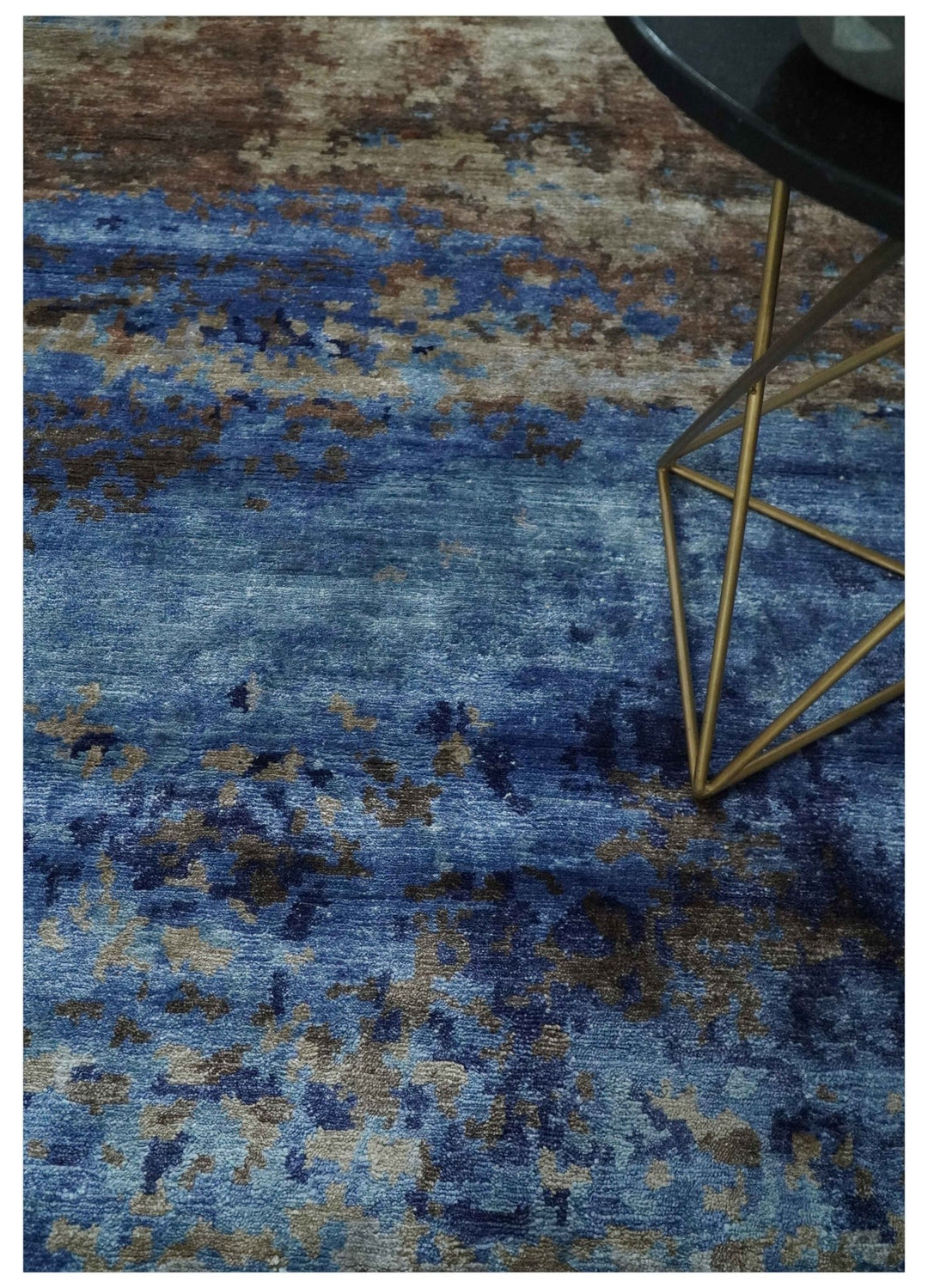 8x10 Blue, Beige and Brown Modern Abstract Hand Knotted wool and bamboo Silk Area Rug - The Rug Decor
