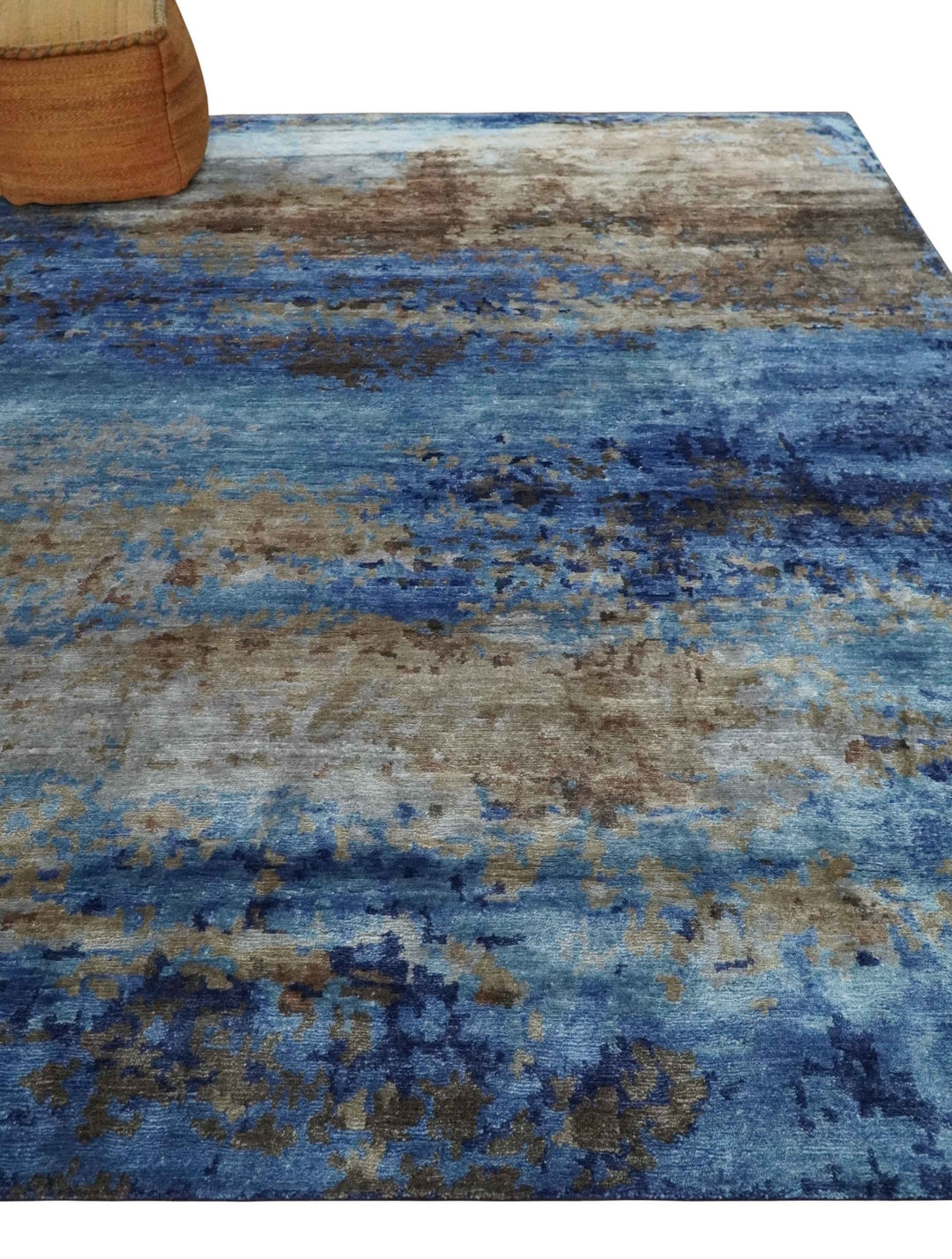 8x10 Blue, Beige and Brown Modern Abstract Hand Knotted wool and bamboo Silk Area Rug - The Rug Decor