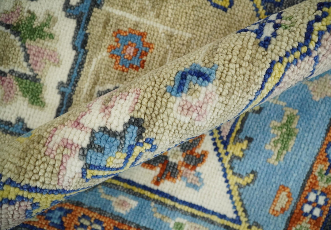 8x10 Blue, Camel and Ivory Hand Knotted Wool Antique Vintage Persian Area Rug | TRDCP677 - The Rug Decor