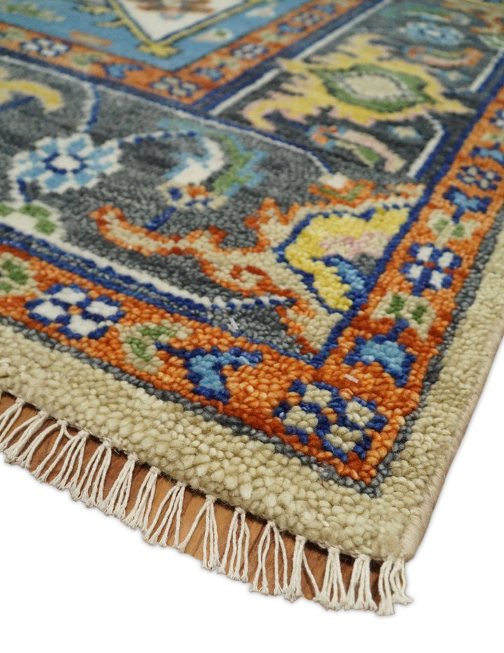 8x10 Blue, Camel and Ivory Hand Knotted Wool Antique Vintage Persian Area Rug | TRDCP677 - The Rug Decor