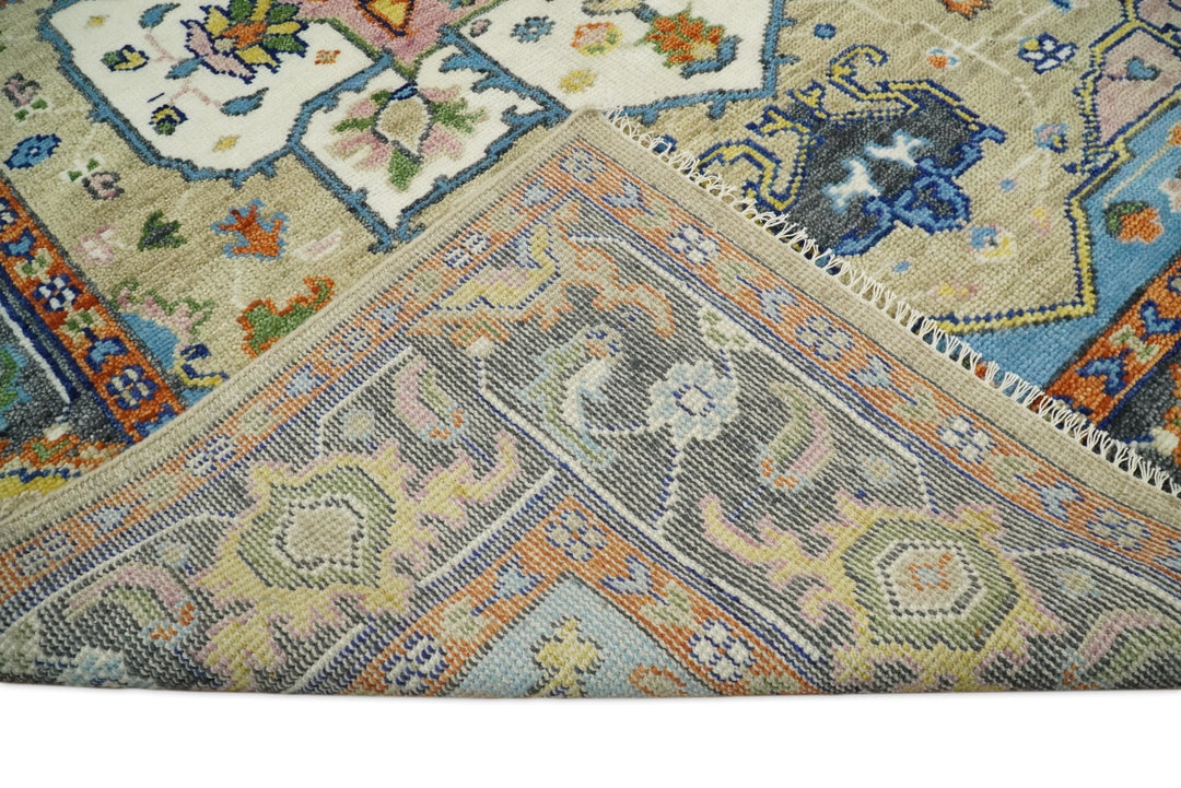 8x10 Blue, Camel and Ivory Hand Knotted Wool Antique Vintage Persian Area Rug | TRDCP677 - The Rug Decor