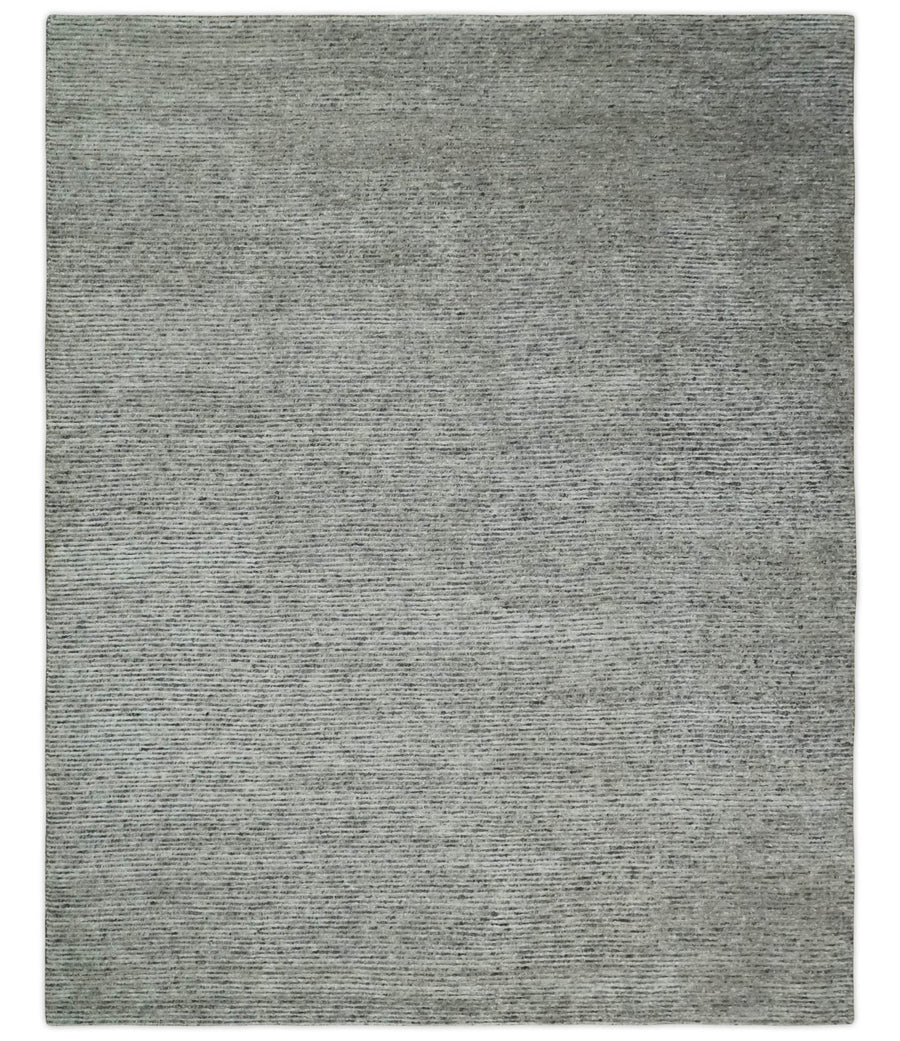 8x10 Charcoal and Silver Blended Tibetan Wool and Silk Area Rug - The Rug Decor
